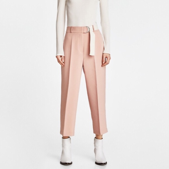 Zara Pants - Zara Pink Trousers with Contrast Belt